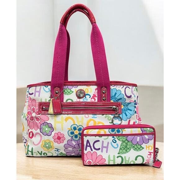Y2K Coach F14880 Daisy Floral Carryall Bag & NWT F43815 Large Zip Around Wallet - Picture 1 of 16